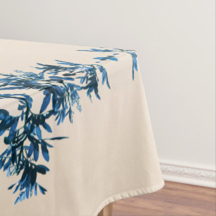 Stylized Blue Pepper Tree Leaves Pale Beige Tablecloth