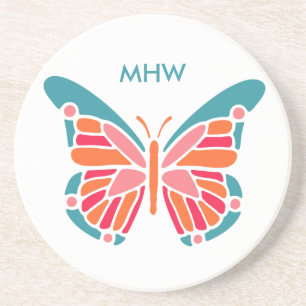 Stylized Butterfly custom monogram coaster