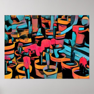 Stylized Cactus Pots A3 Cool Poster