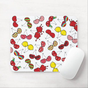 Stylized Cartoon Funny Cheeky Red Cherries Pattern Mouse Mat