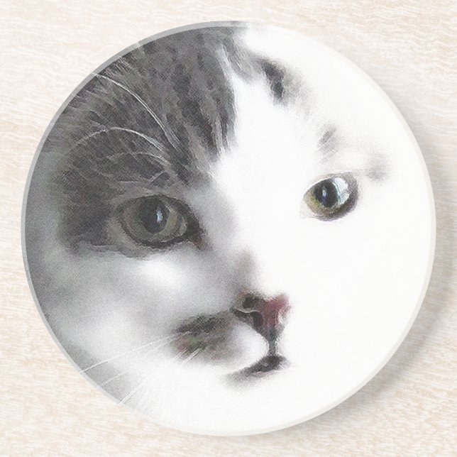 Stylized Cat Face Close-up Stone Coaster (Front)