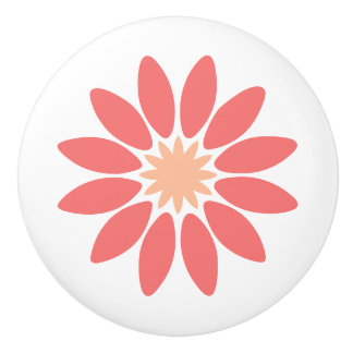 Stylized Coral Daisy with Peach Center Ceramic Knob