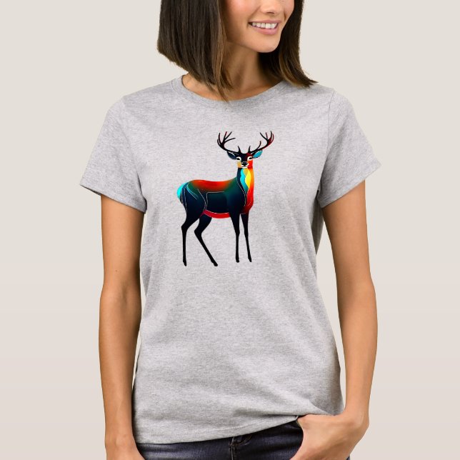 Stylized deer alone, standing in the forest. T-Shirt (Front)