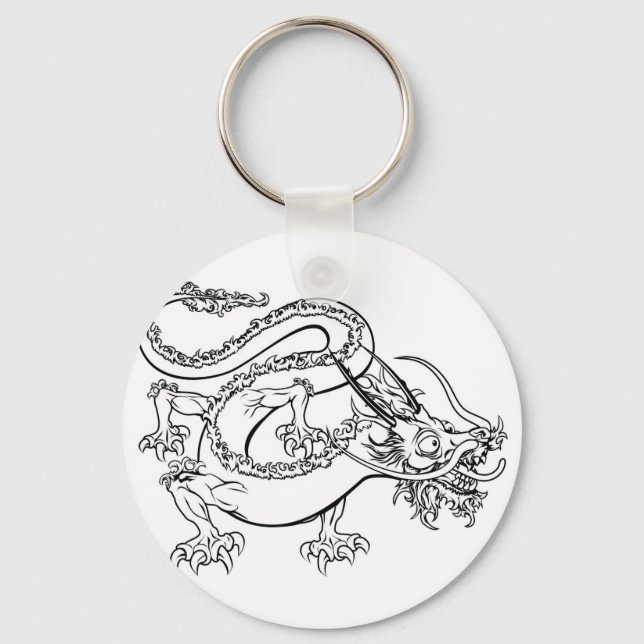 Stylized dragon illustration key ring (Front)