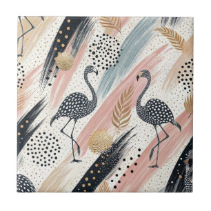 Stylized Flamingo & Brushstroke Pattern Tile