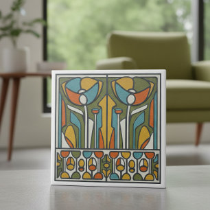 Stylized Floral Mid-Century Motif #6 ID1224 Tile