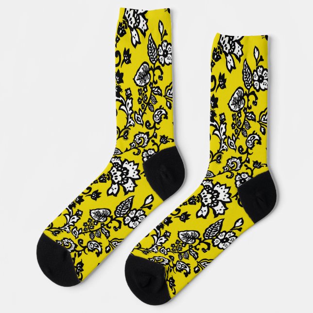 Stylized Floral with Bright Yellow Background Socks (Left)