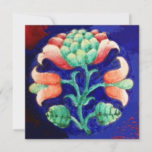 STYLIZED FLOWER/PINK RED GREEN ORANGE BLUE FLORAL INVITATION