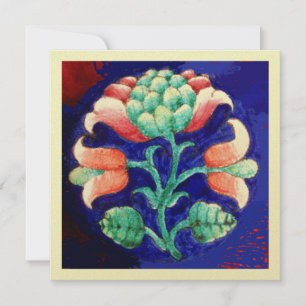 STYLIZED FLOWER/PINK RED GREEN ORANGE BLUE FLORAL INVITATION