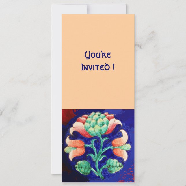 STYLIZED FLOWER/PINK RED GREEN ORANGE BLUE FLORAL INVITATION (Front)