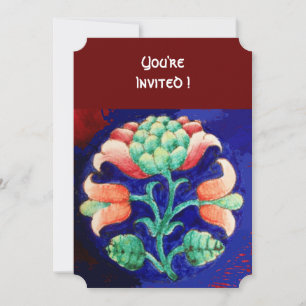 STYLIZED FLOWER/PINK RED GREEN ORANGE BLUE FLORAL INVITATION