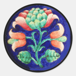 STYLIZED FLOWER/ RED PINK GREEN BLUE FLORAL CLASSIC ROUND STICKER