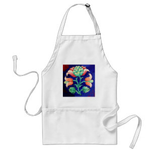 STYLIZED FLOWER/ RED PINK GREEN BLUE FLORAL STANDARD APRON