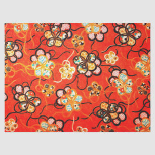 STYLIZED FLOWERS ,BLACK WHITE RIBBONS BRIGHT RED TISSUE PAPER