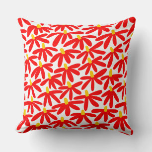 Stylized Flowers - Red, Amber and White Cushion