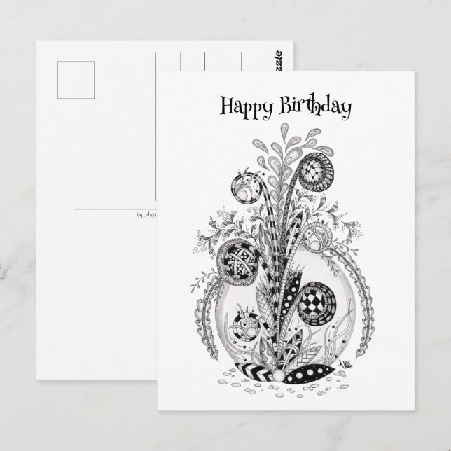 Stylized Flowers Zen Doodle Art -  Postcard (Front/Back)