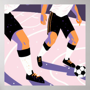 Stylized Football Players Dribbling a Soccer Ball Poster