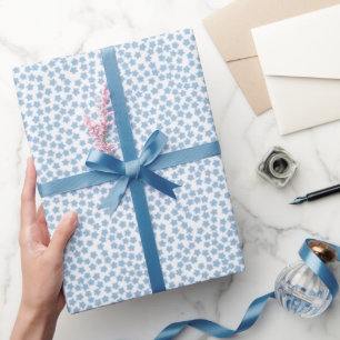 Stylized Forget-Me-Not Flowers on White Wrapping Paper