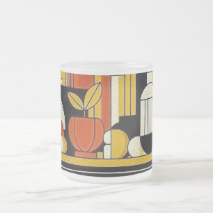 Stylized fruits and bottles frosted glass coffee mug