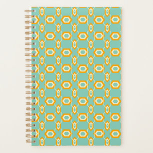 Stylized geometric pattern in bold orange hexagon planner