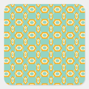 Stylized geometric pattern in bold orange hexagon square sticker
