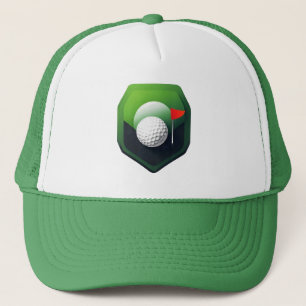 Stylized Golf Ball Icon with Green Background Trucker Hat