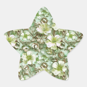 Stylized Green Flowers Star Sticker
