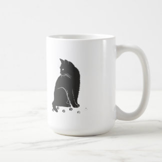 Stylized Grey Cat and Paw Prints Long-Sleeve Shirt Coffee Mug