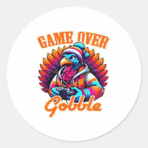 Stylized Hoodie Turkey Gamer with Distressed Orang Classic Round Sticker