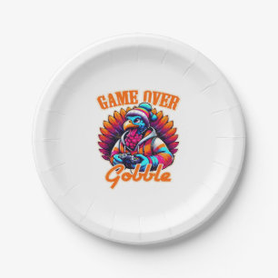 Stylized Hoodie Turkey Gamer with Distressed Orang Paper Plate