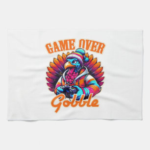 Stylized Hoodie Turkey Gamer with Distressed Orang Tea Towel