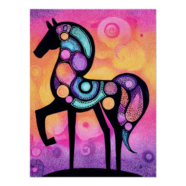 Stylized horse with mandala ornaments poster (Front)