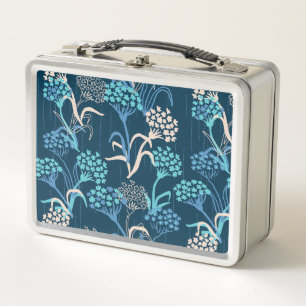 Stylized Hydrangea Floral Pattern - Elegant Blue Metal Lunch Box