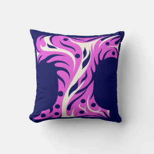 Stylized Letter T with Abstract Floral Design Cushion