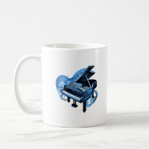 Stylized Line Art Blue Piano  Coffee Mug