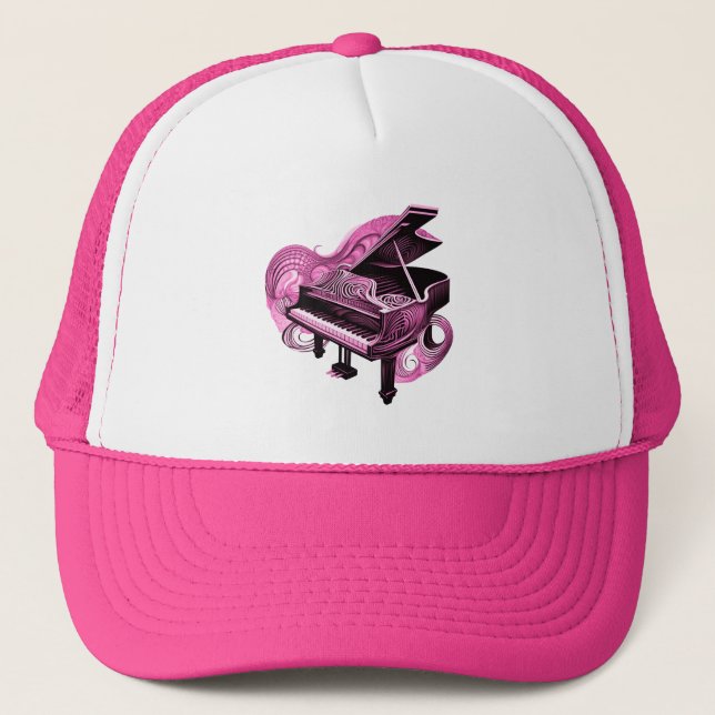 Stylized Line Art Pink Piano  Trucker Hat (Front)