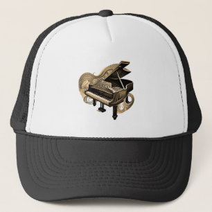 Stylized Line Art Sepia Piano  Trucker Hat