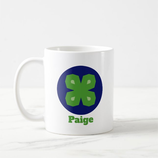 Stylized Lucky Clover in Dark Blue Circle Coffee Mug (Left)