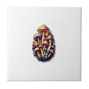 Stylized Mushroom Cluster with Colorful Caps on Vi Tile