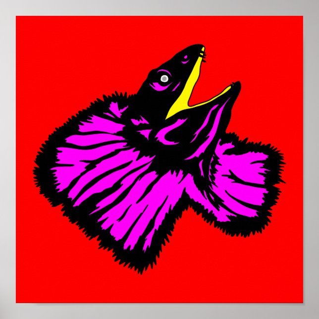Stylized Neon Pink Frilled-neck Lizard Poster (Front)