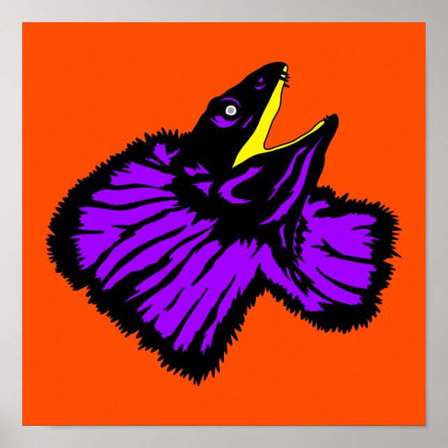 Stylized Neon Purple Frilled-neck Lizard Poster (Front)