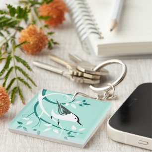 Stylized Nuthatch In Tree Key Ring