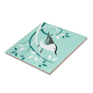 Stylized Nuthatch In Tree Tile