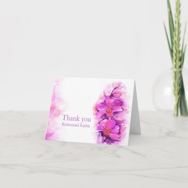 Stylized orchid purple pink wedding thank you card (Front)
