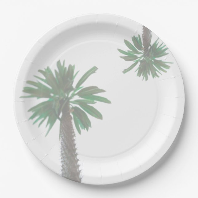 Stylized Palm Tree Pastel Green Tropical Paper Plate (Front)