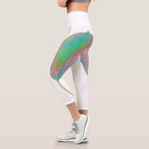 Stylized Pear Tree Leaf Texture Print Leggings
