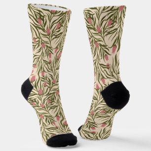 Stylized pink bell-shaped floral pattern socks