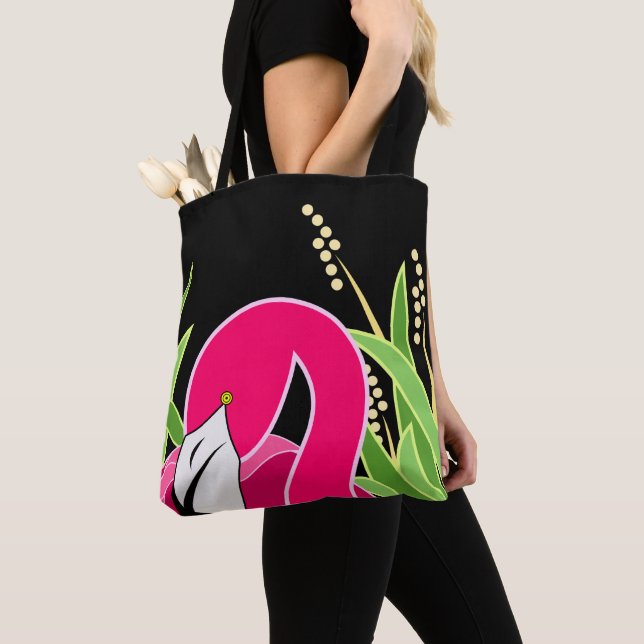 Stylized Pink Flamingo Tote Bag (Close Up)