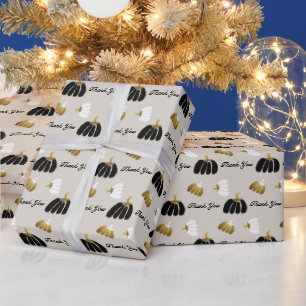 Stylized Pumpkins In Black White and Gold Wrapping Paper