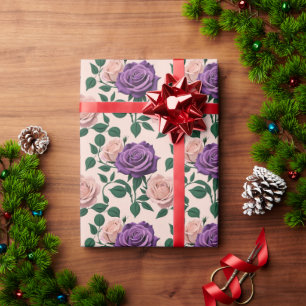 Stylized Purple Roses With Green Accents Wrapping Paper